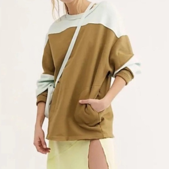 Free People Jordan Color Block Pullover Sweatshirt Fleece Top - Picture 1 of 11
